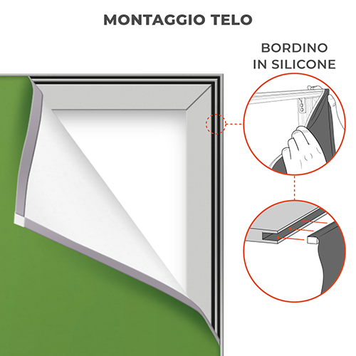 montaggio telo stampato su totem autoportate