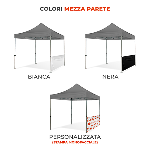 Mezza parete per gazebo 3x3 disponibile in bianco,