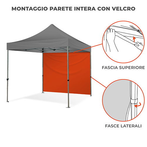 Dettaglio montaggio della parete intera per gazebo