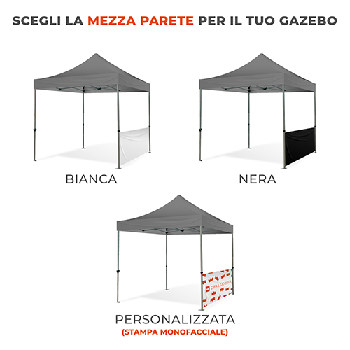 Tre versioni di mezza parete per gazebo 3x3: bianc