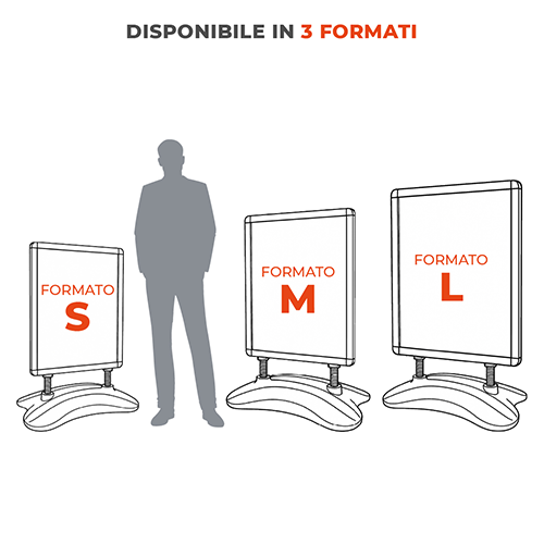 Tre formati disponibili per l’espositore da esterno Zavor: small, medium e large con silhouette uomo