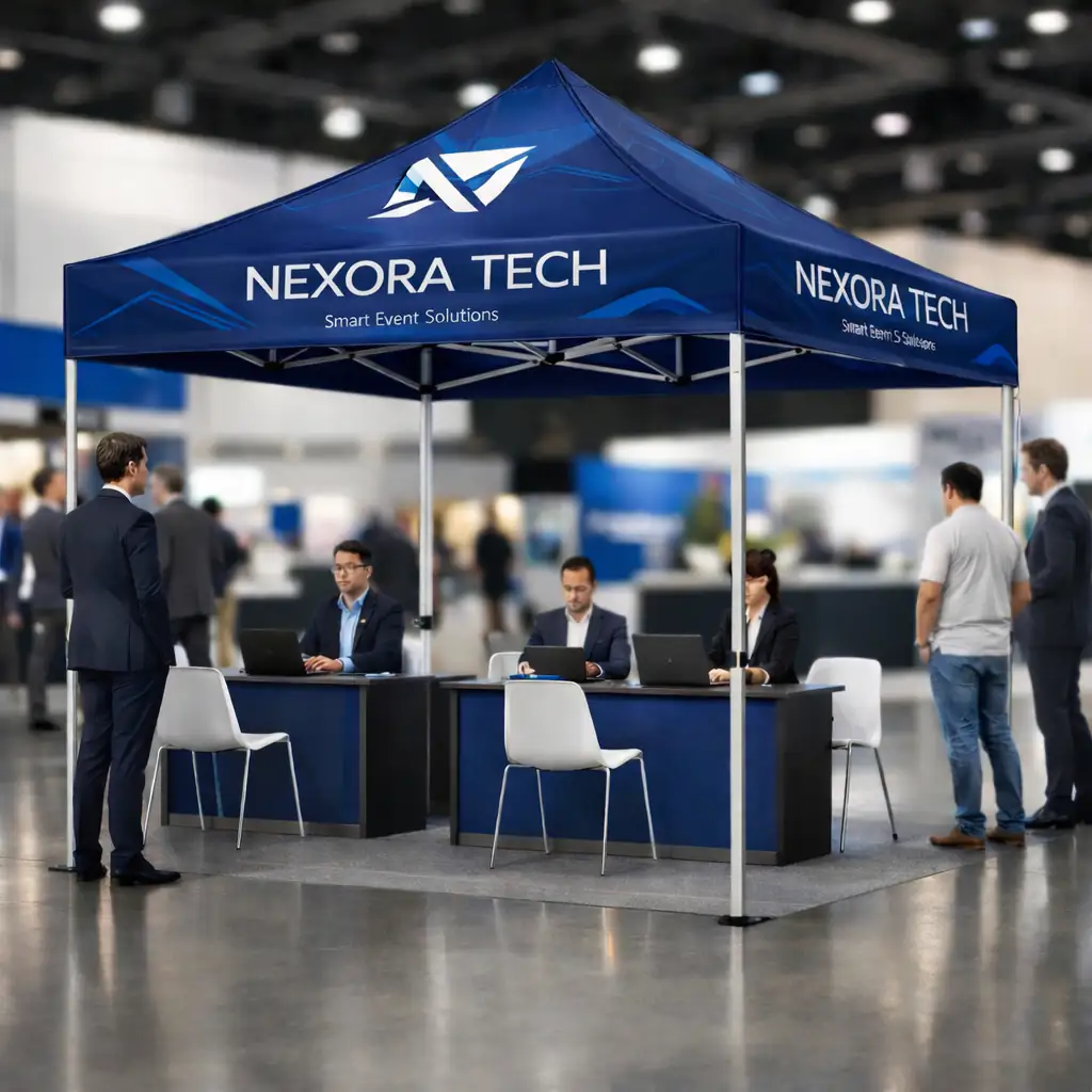 Gazebo personalizzato utilizzato come stand fieristico professionale