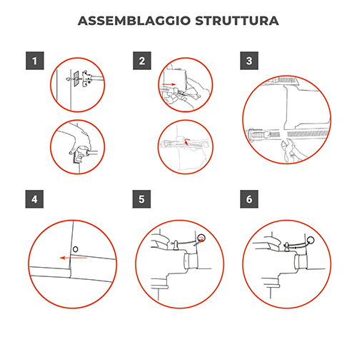 Schema di assemblaggio della struttura per bandiere pubblicitarie da palo con sistema di fissaggio su lampione