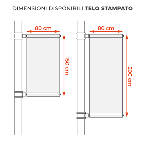 Schema dimensioni bandiere da palo pubblicitario disponibili nei formati 80x150 cm e 80x200 cm