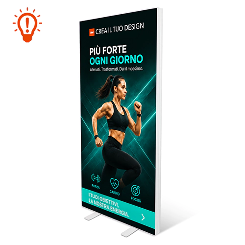 Totem Led Basic autoportante con grafica promozionale verticale retroilluminata e piedini di sostegno