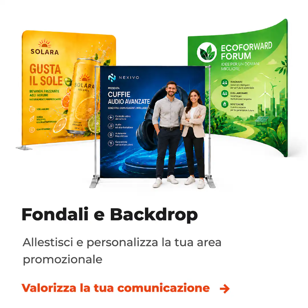Fondali e backdrop personalizzati per stand, eventi e spazi espositivi
