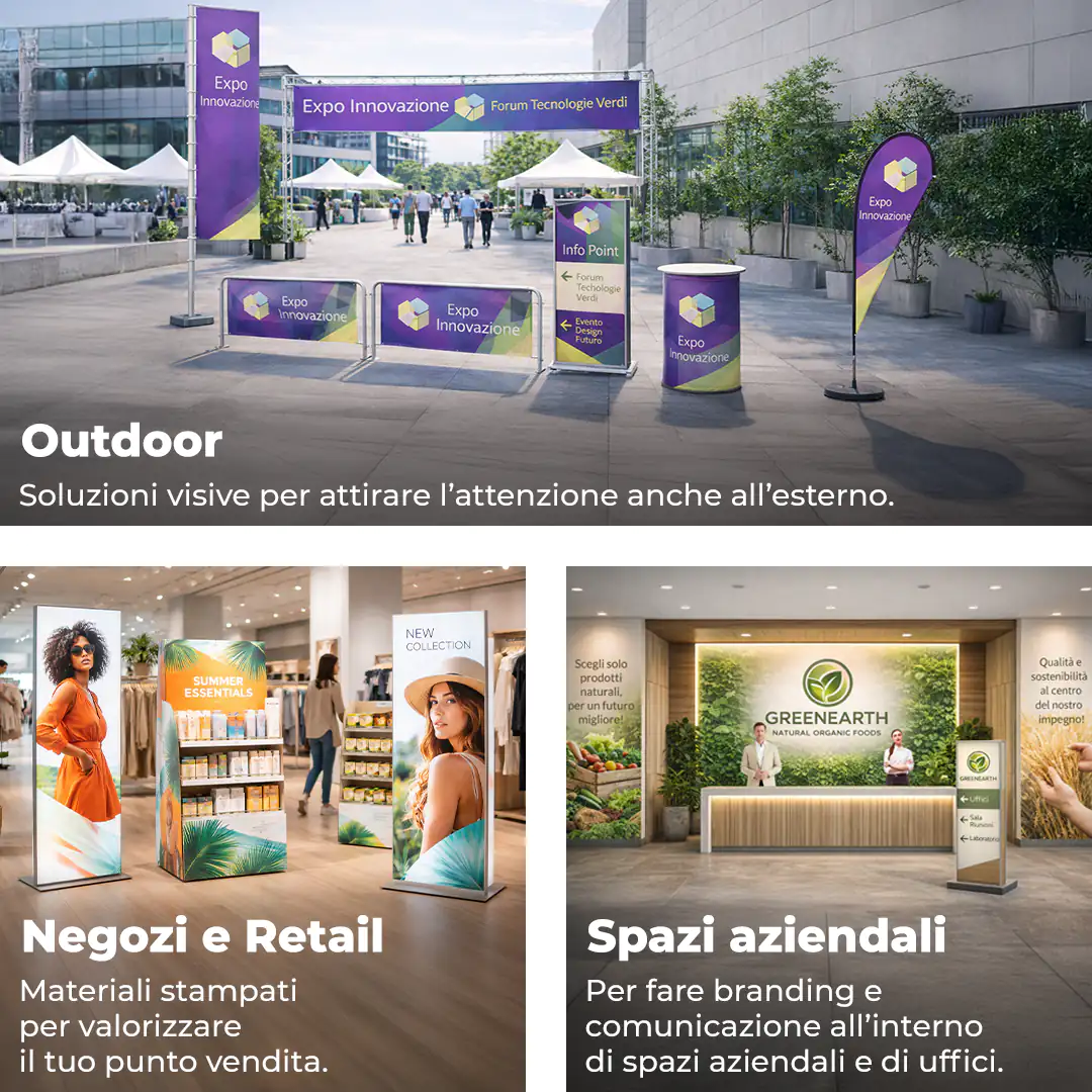 Soluzioni per personalizzazione negozi e allestimenti di spazi outdoor e aziendali 
