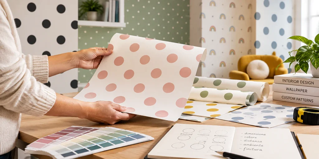 Scelta di pattern, colori e dimensioni dei pois per progettare una carta da parati personalizzata