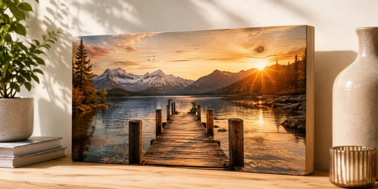 Fotografia di un paesaggio stampata su pannello di legno ed esposta come complemento d’arredo